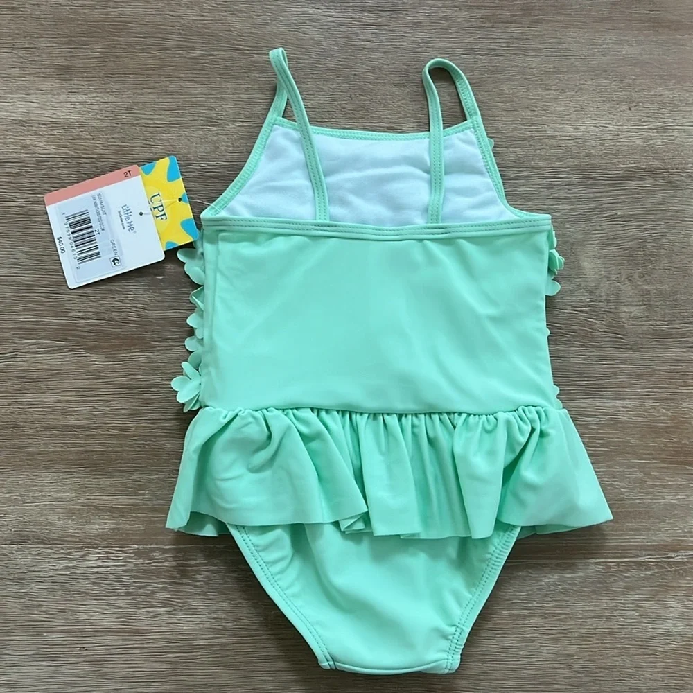 Little Me Toddler Girl Mint Green 3d Floral One Piece Swimsuit 2T